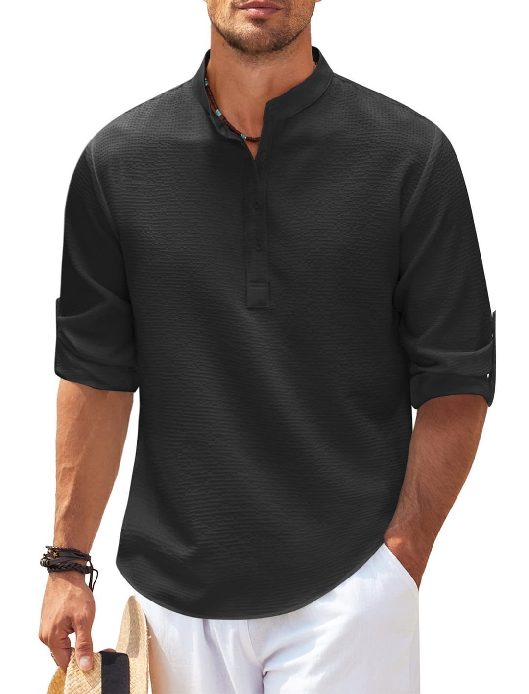 Men’s Long Sleeve Stand-Collar Shirt
