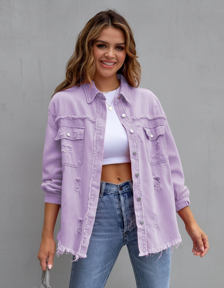 Casual Ripped Shirt Jacket