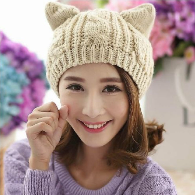 Handmade 3D Knitted Cat Ear Beanie