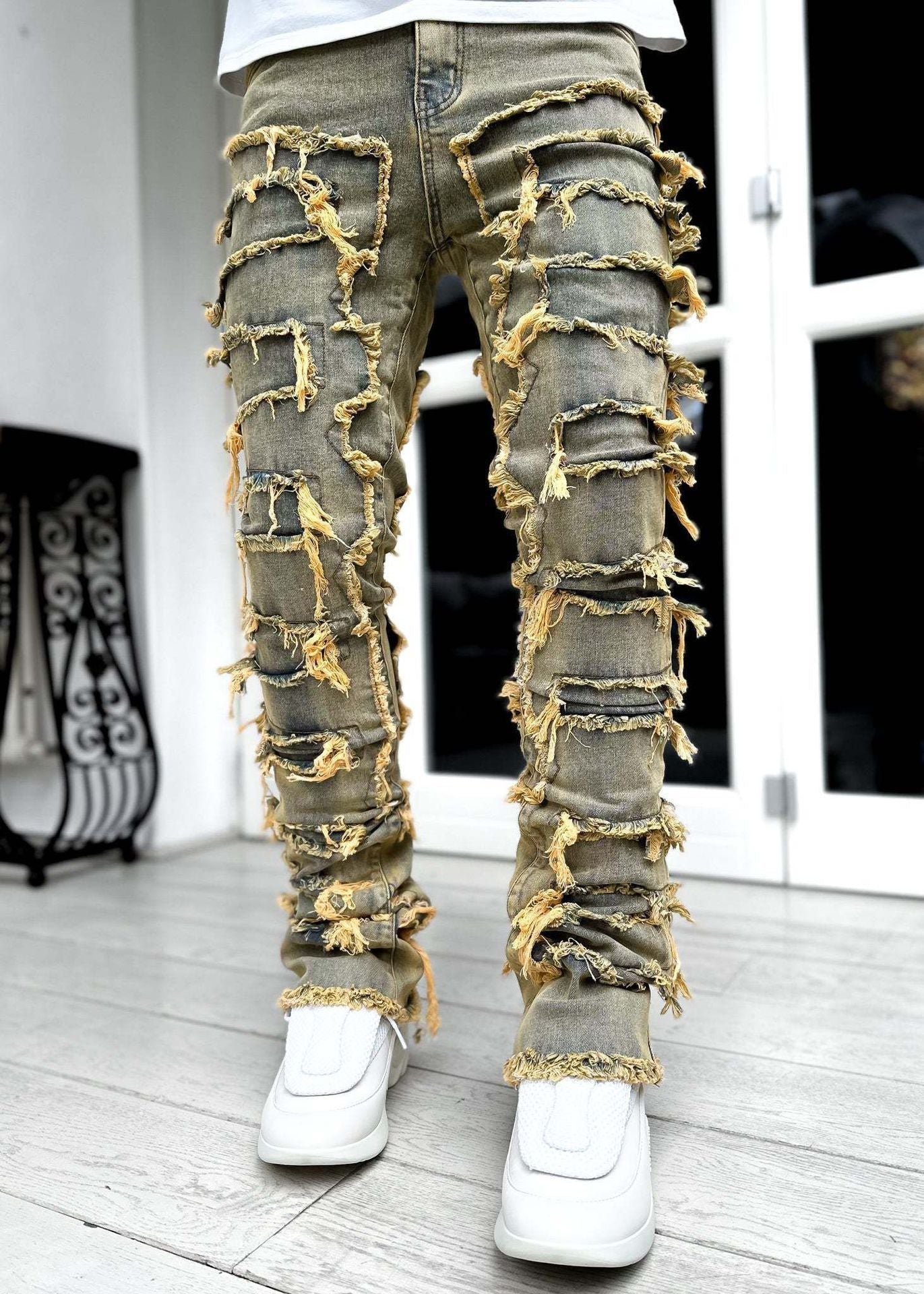 Men’s Patched Stacked Jeans