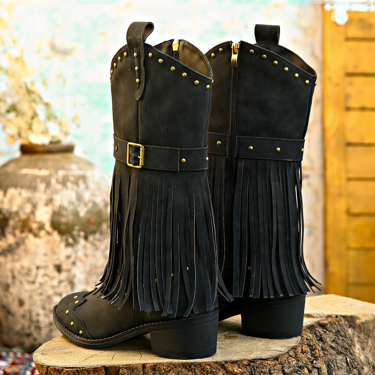 Women’s Retro Mid-Calf Tassel Boots