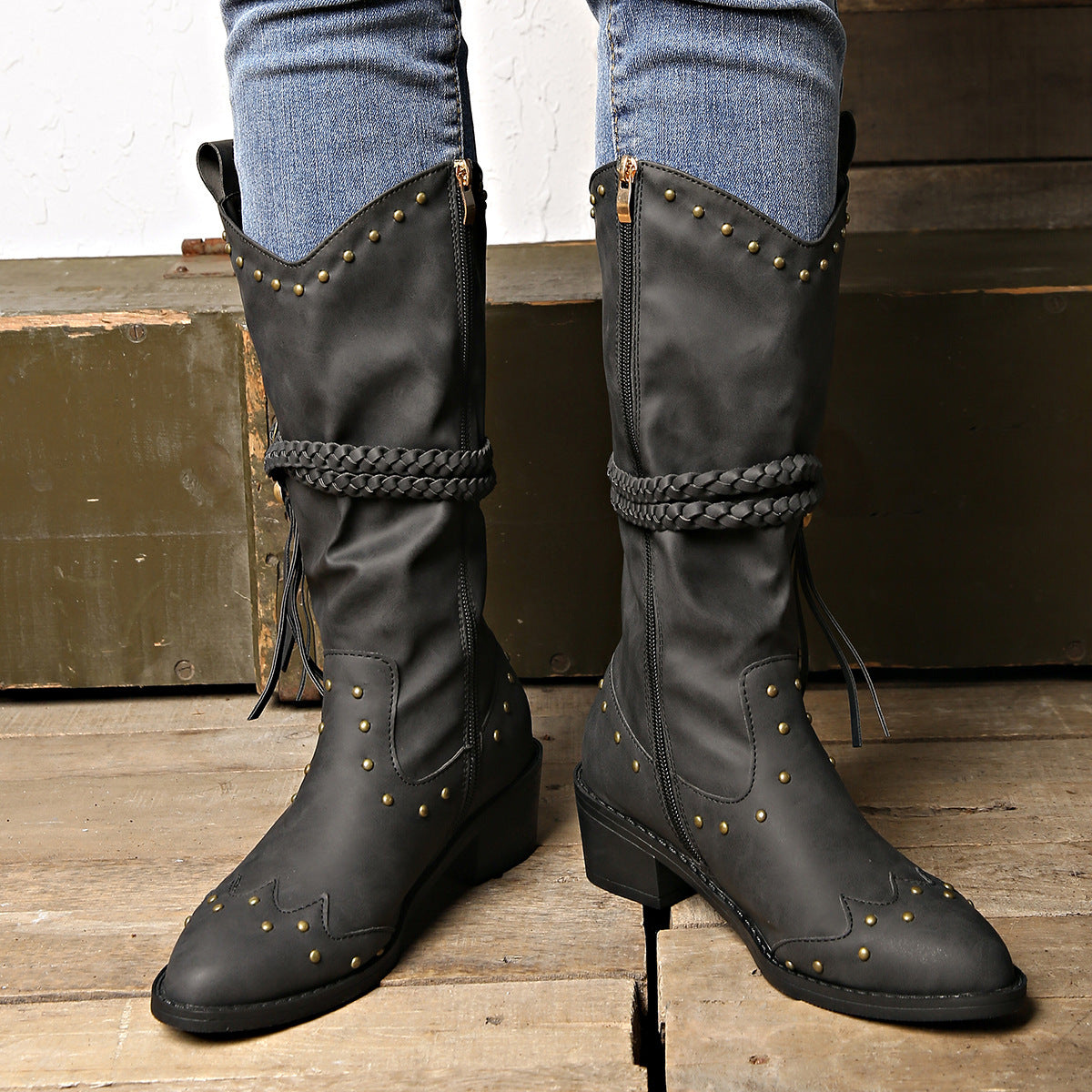 Women’s Retro Mid-Calf Tassel Boots