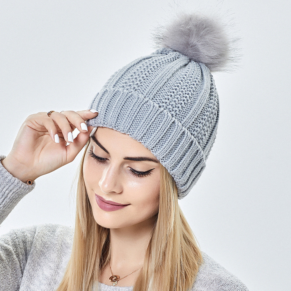 Women’s Satin-Lined Knit Beanie with Faux Fur Pom Pom