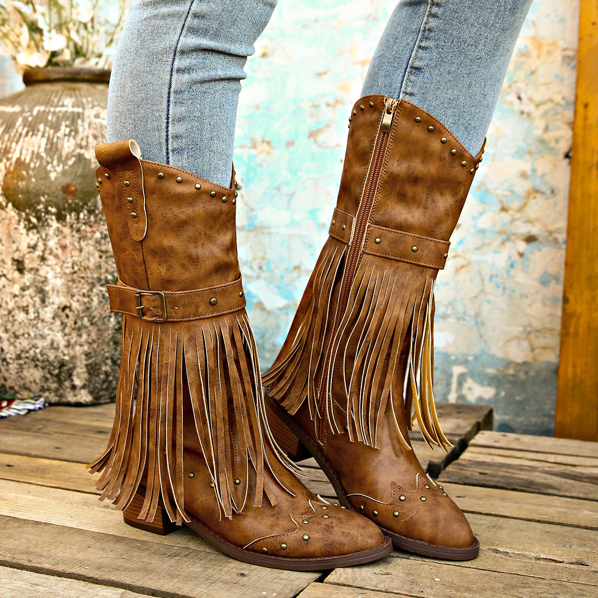 Women’s Retro Mid-Calf Tassel Boots