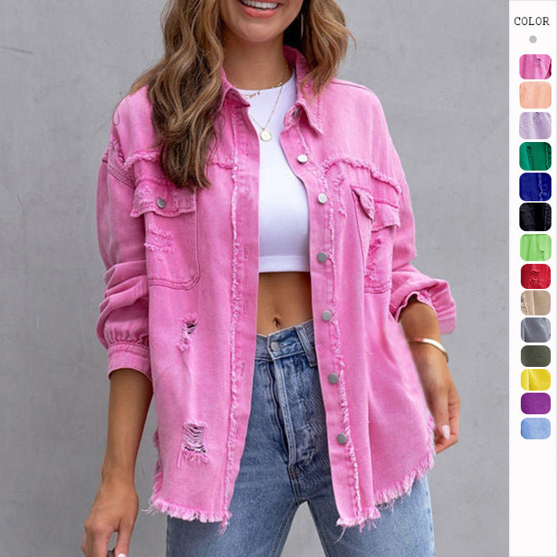 Casual Ripped Shirt Jacket