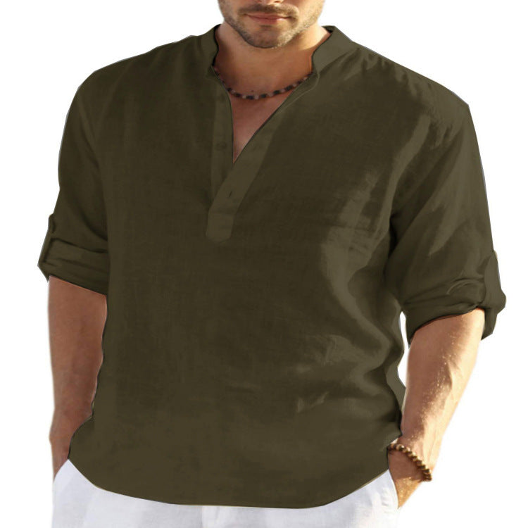 Men’s Cotton-Linen Long Sleeve Shirt