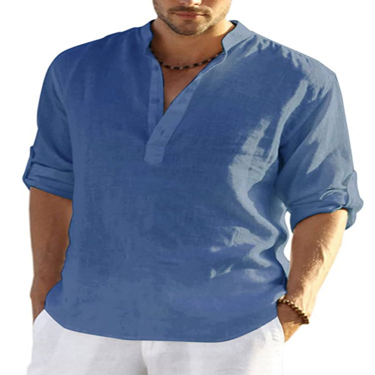 Men’s Cotton-Linen Long Sleeve Shirt